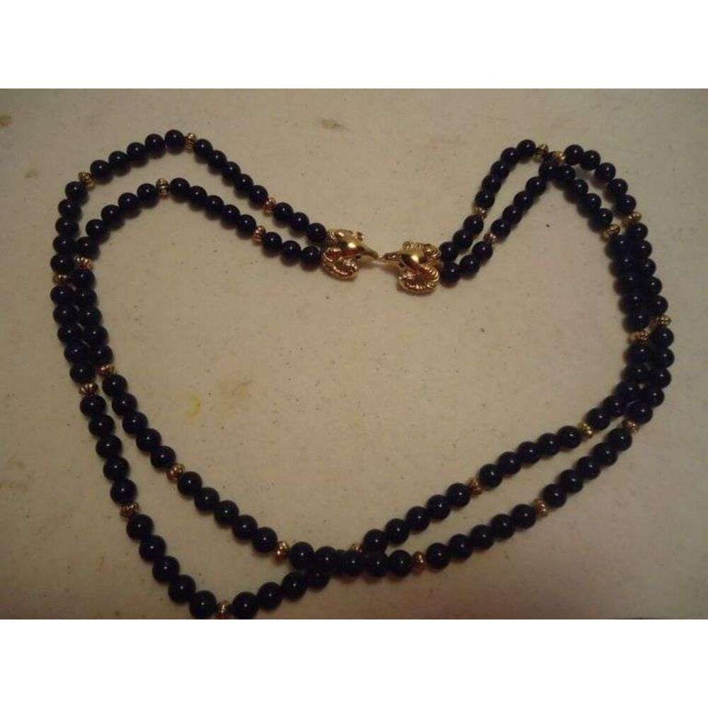 Kenneth Jay Lane Signed For Avon, Double Strand Navy Blue Beaded Necklace and Go